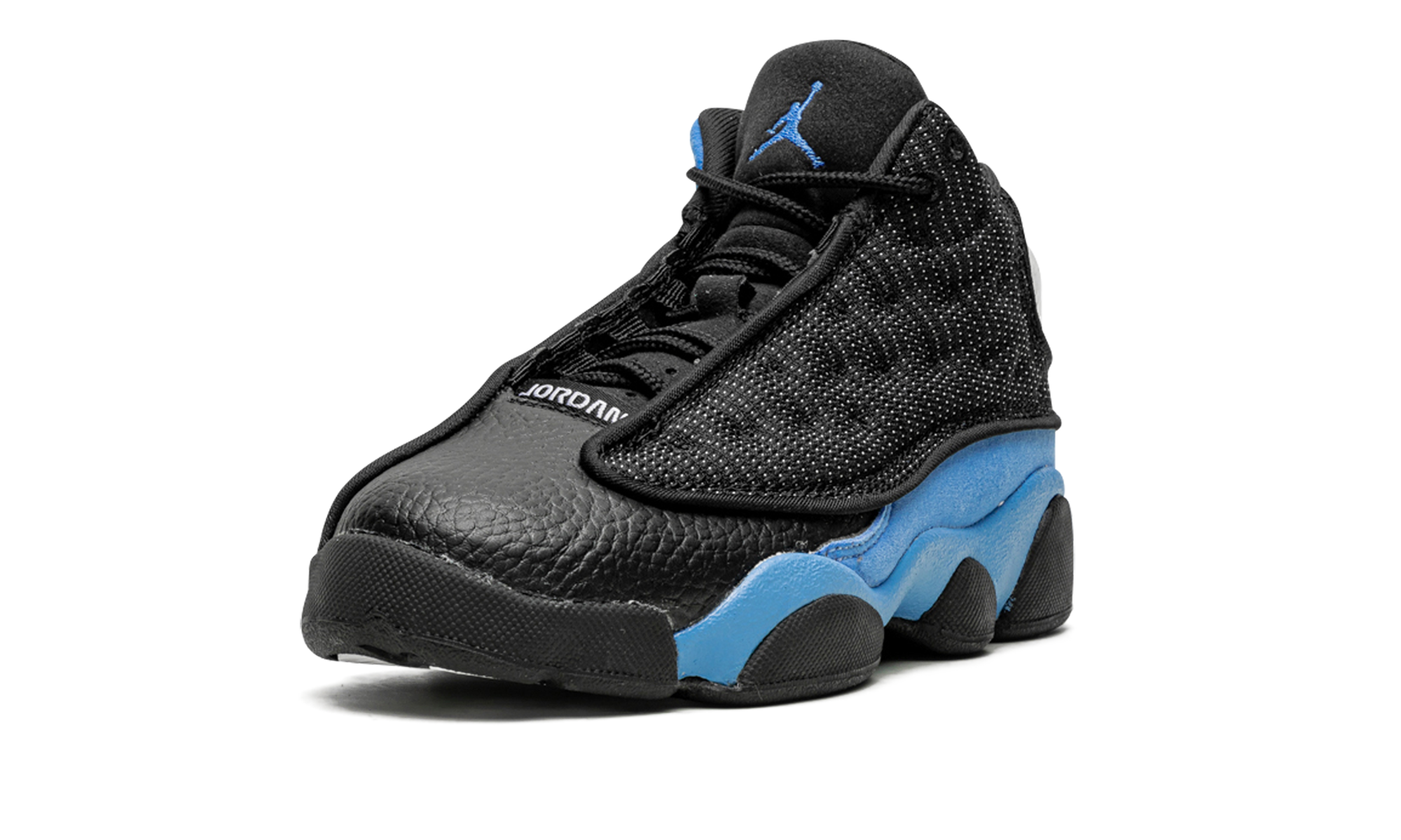jordan 13 retro black university blue ps+414575-041+left diagnol single view