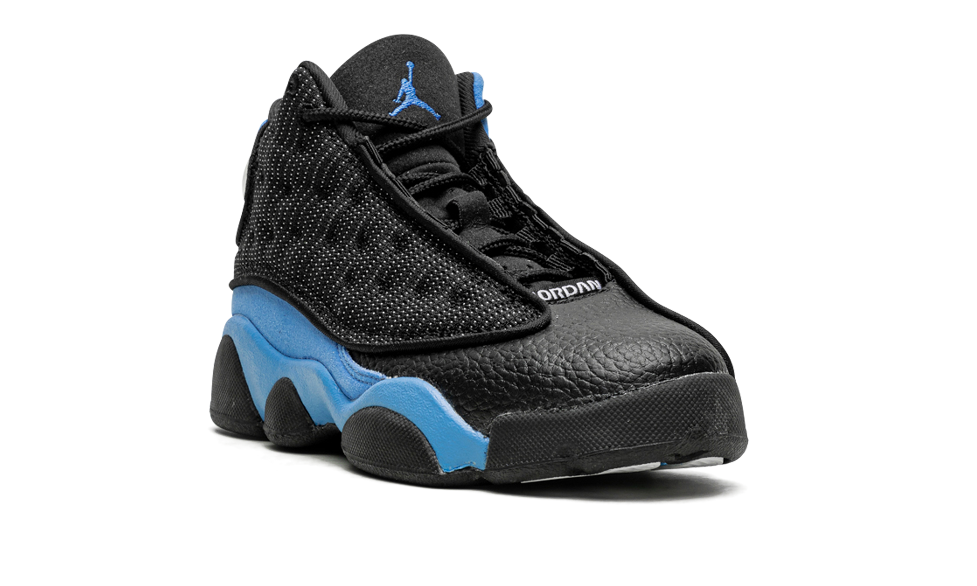 jordan 13 retro black university blue ps+414575-041+diagnol right view