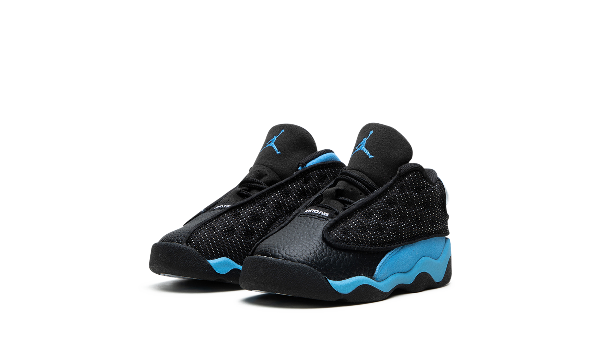 jordan 13 retro black university blue td+414581-041+diagnol left view