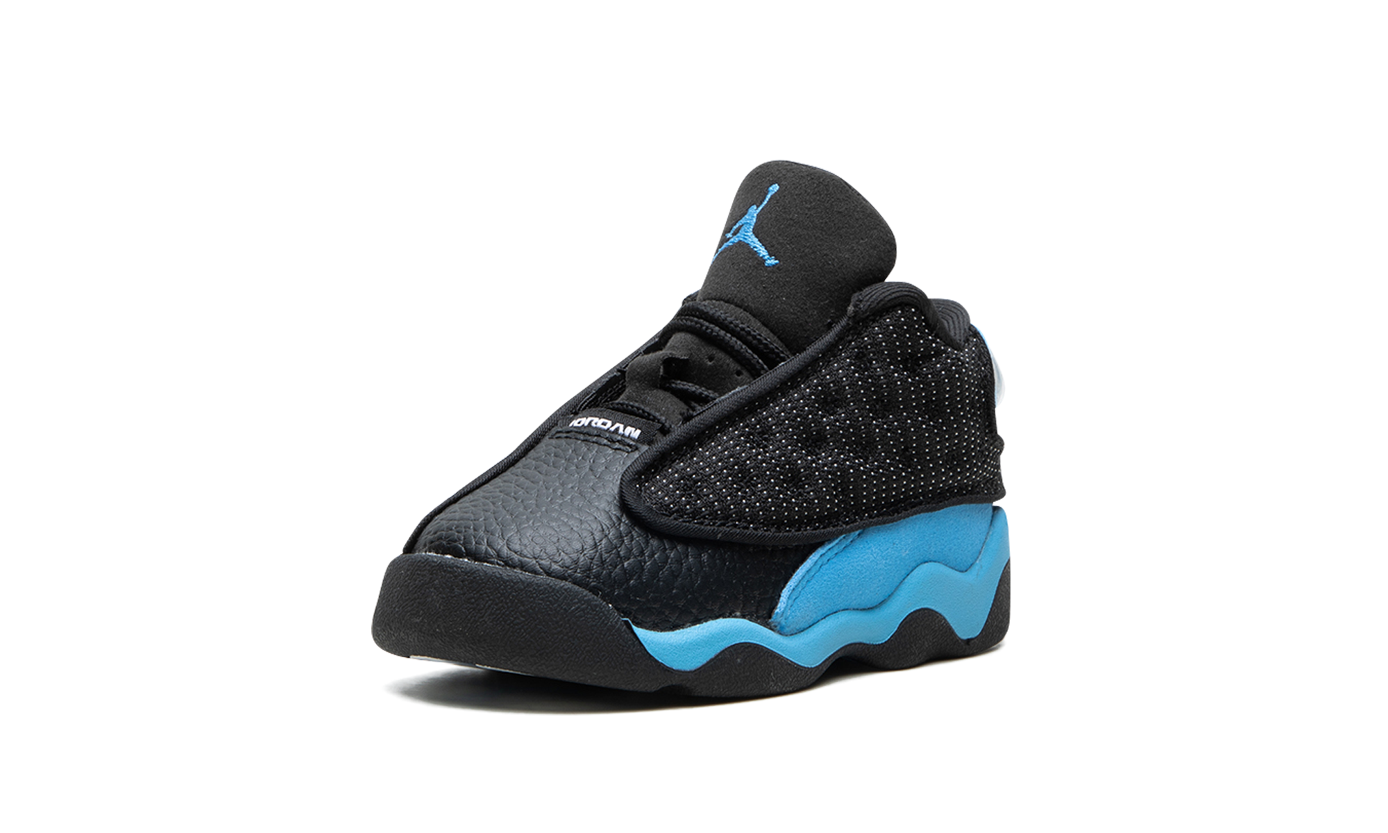 jordan 13 retro black university blue td+414581-041+left diagnol single view