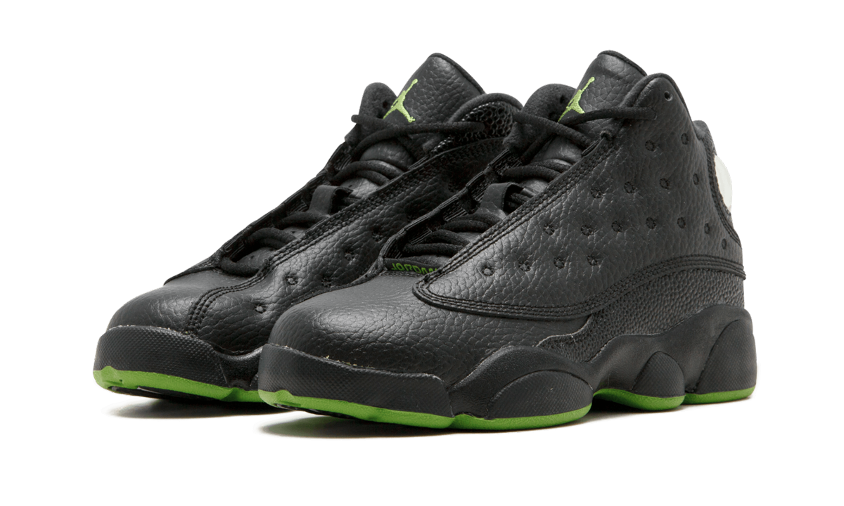 jordan 13 retro black white altitude green ps+414575-042+diagnol left view