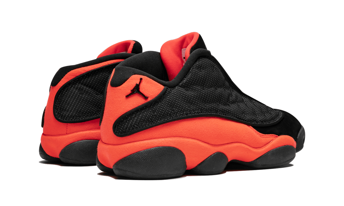 jordan 13 retro low clot black red+AT3102-006+diagnol right behind view