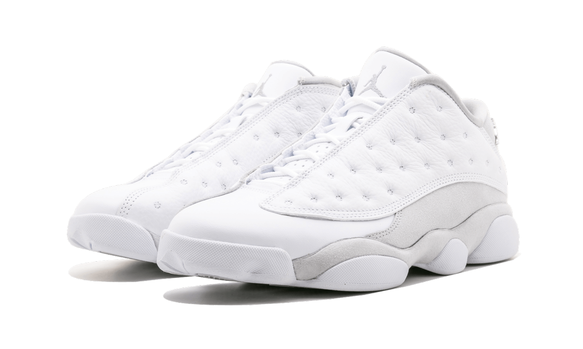 jordan 13 retro low pure platinum+310810-100+diagnol left view