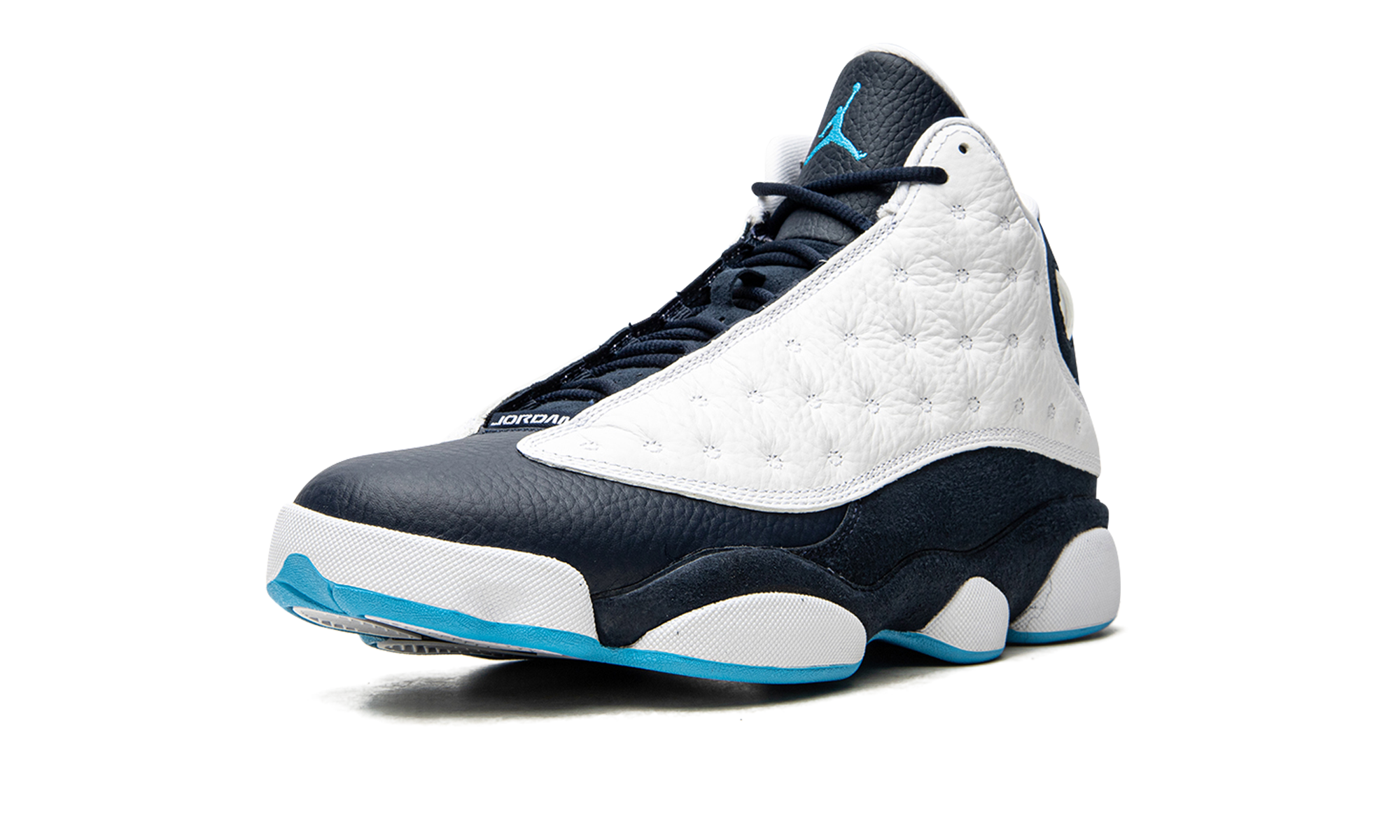 jordan 13 retro obsidian powder blue white+414571-144+left diagnol single view