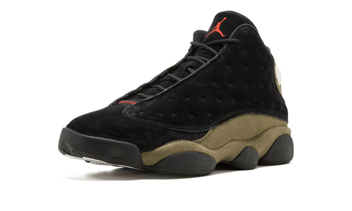 jordan 13 retro olive+414571-006+left diagnol single view