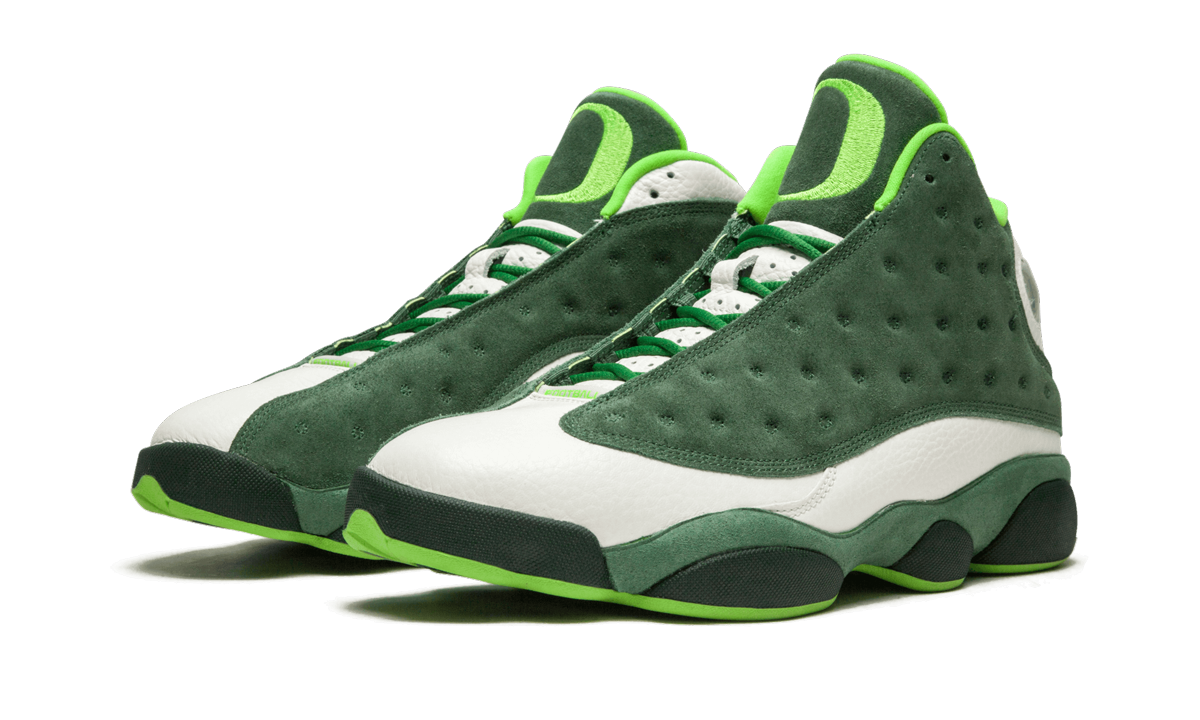 jordan 13 retro oregon ducks pe+AR4390-313+diagnol left view
