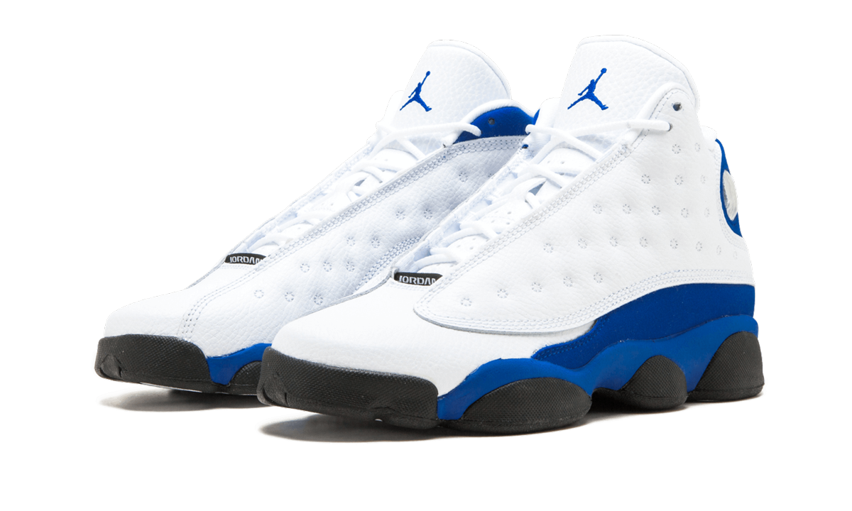 jordan 13 retro white hyper royal black gs+884129-117+diagnol left view