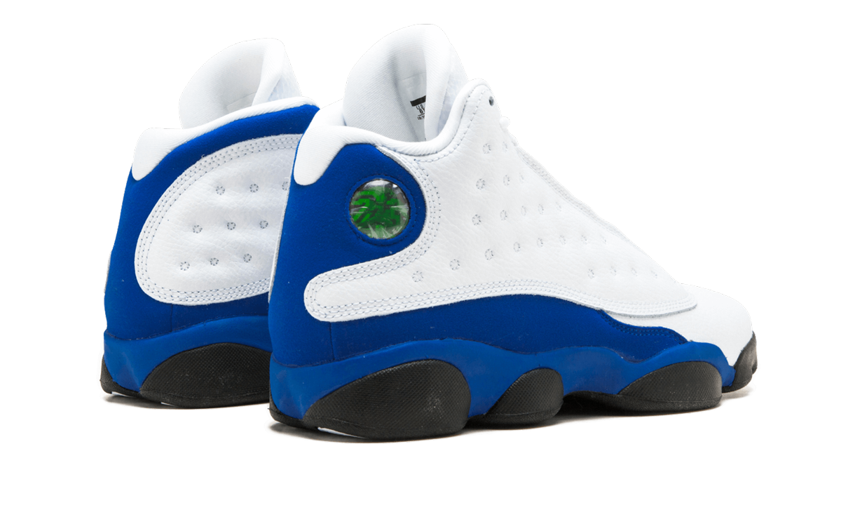 jordan 13 retro white hyper royal black gs+884129-117+diagnol right behind view
