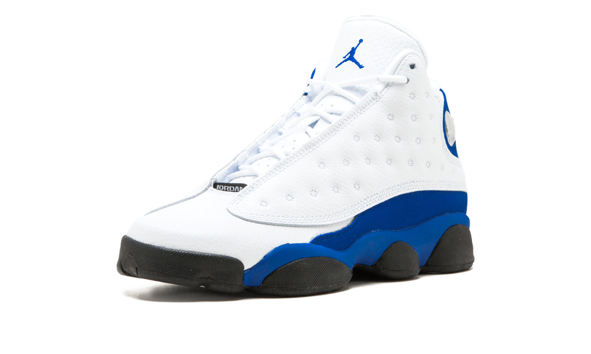 jordan 13 retro white hyper royal black gs+884129-117+left diagnol single view