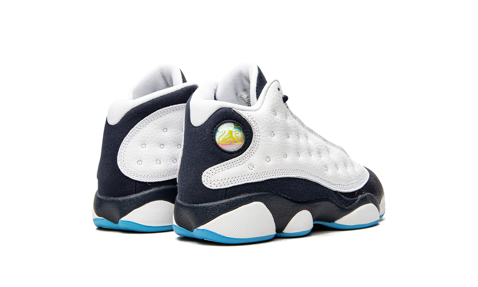 jordan 13 retro white obsidian powder blue ps+DJ3005-144+diagnol right behind view
