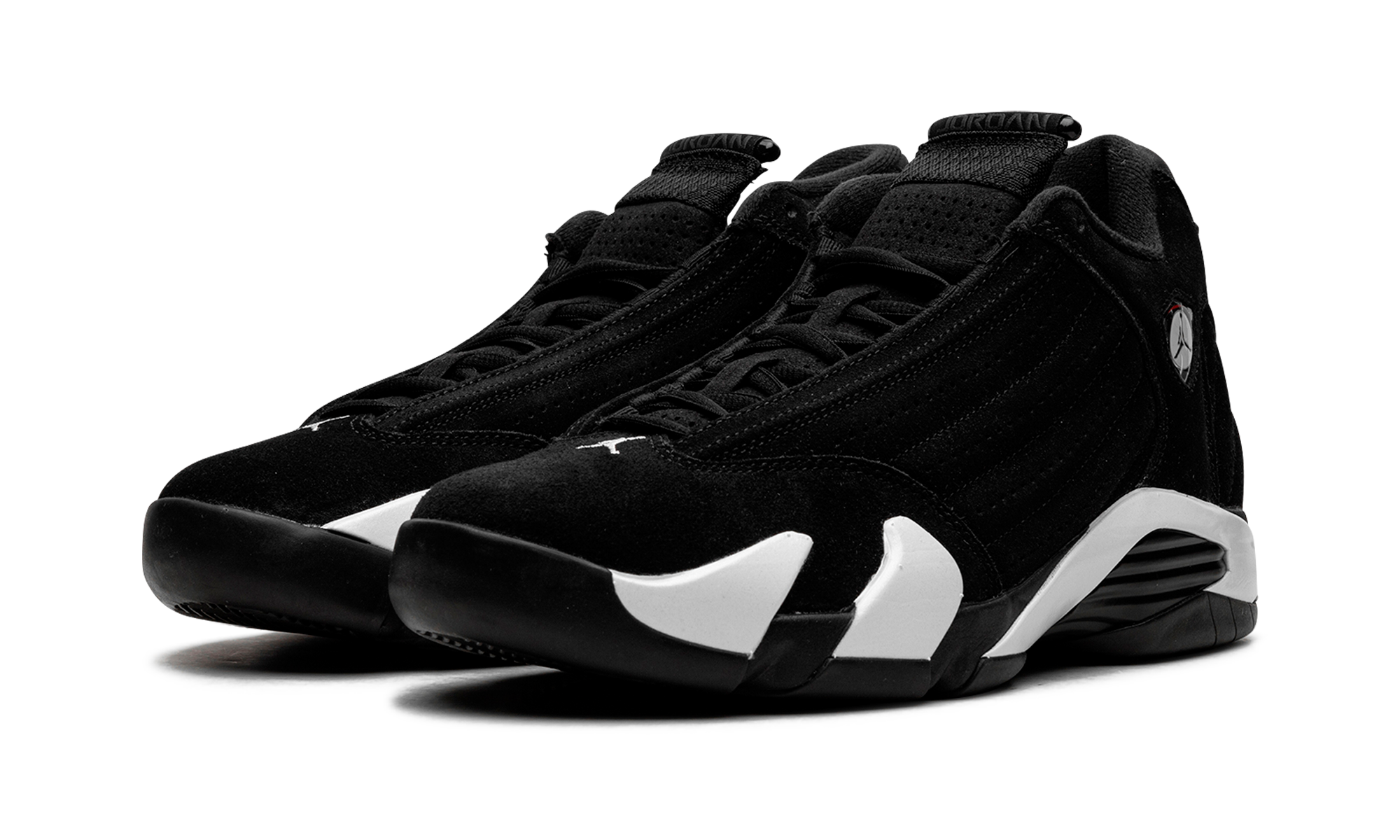 jordan 14 retro black white+487471-016+diagnol left view