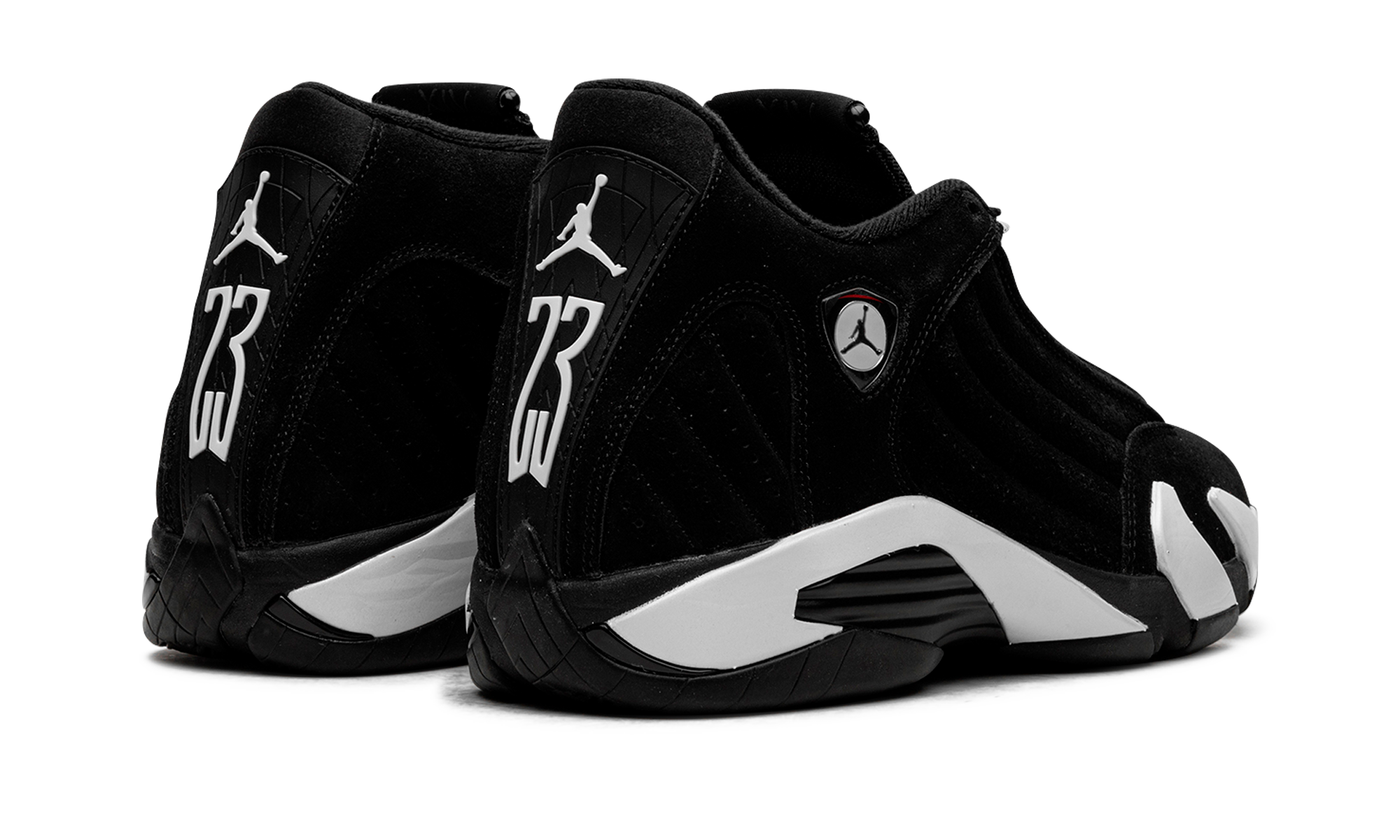 jordan 14 retro black white+487471-016+diagnol right behind view