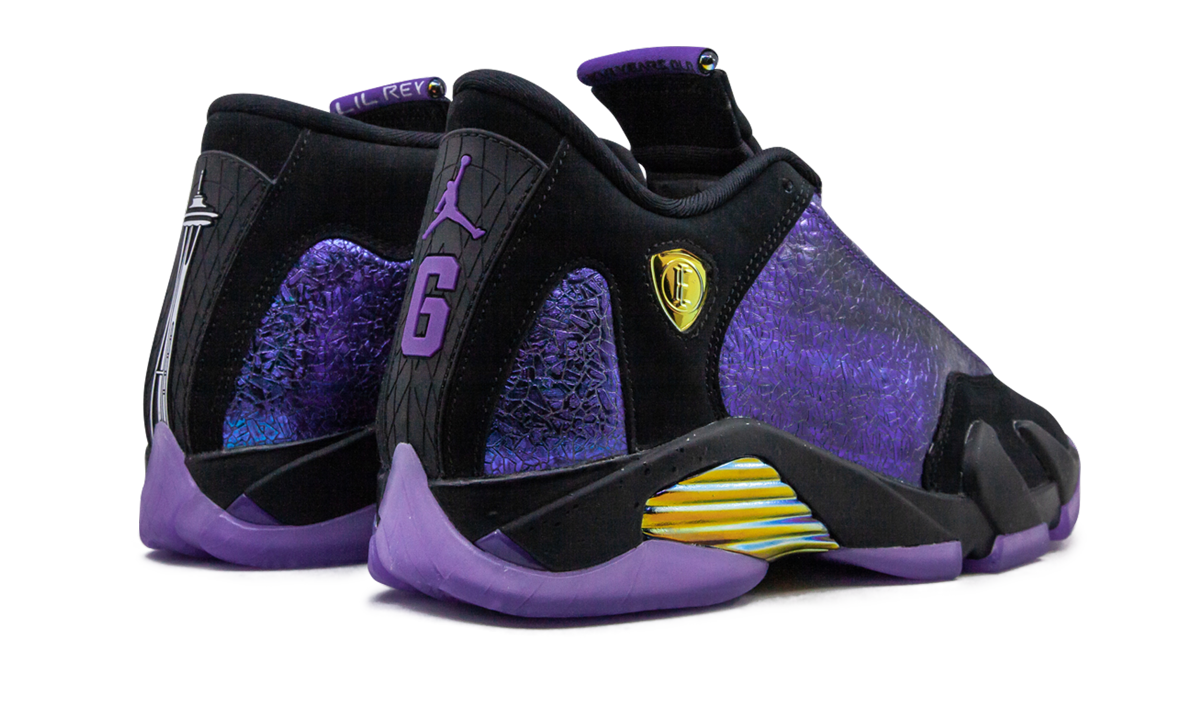 jordan 14 retro doernbecher 2019 gs+CV2470-001+diagnol right behind view