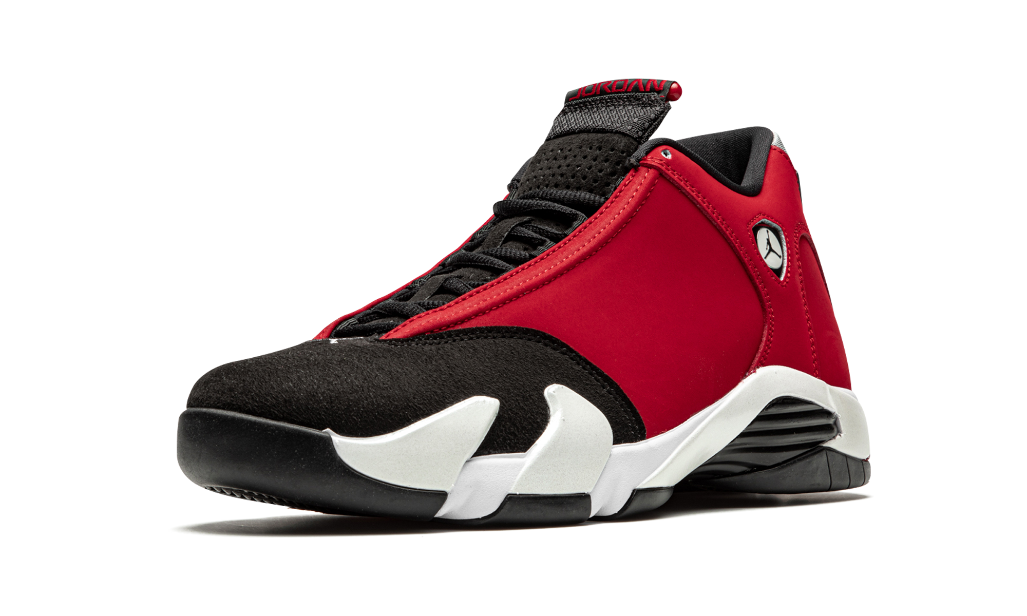 jordan 14 retro gym red toro+487471-006+left diagnol single view