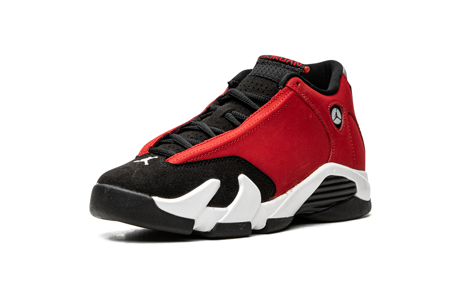 jordan 14 retro gym red toro gs+487524-006+left diagnol single view