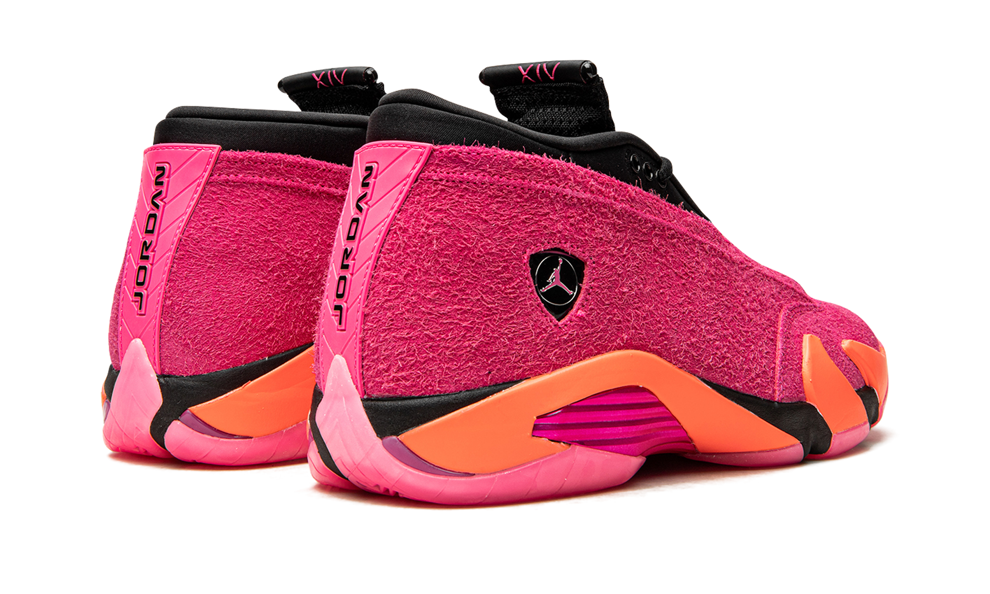 jordan 14 retro low shocking pink women s+DH4121-600+diagnol right behind view