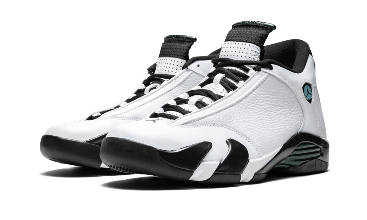 jordan 14 retro oxidized green 2016+487471-106+diagnol left view