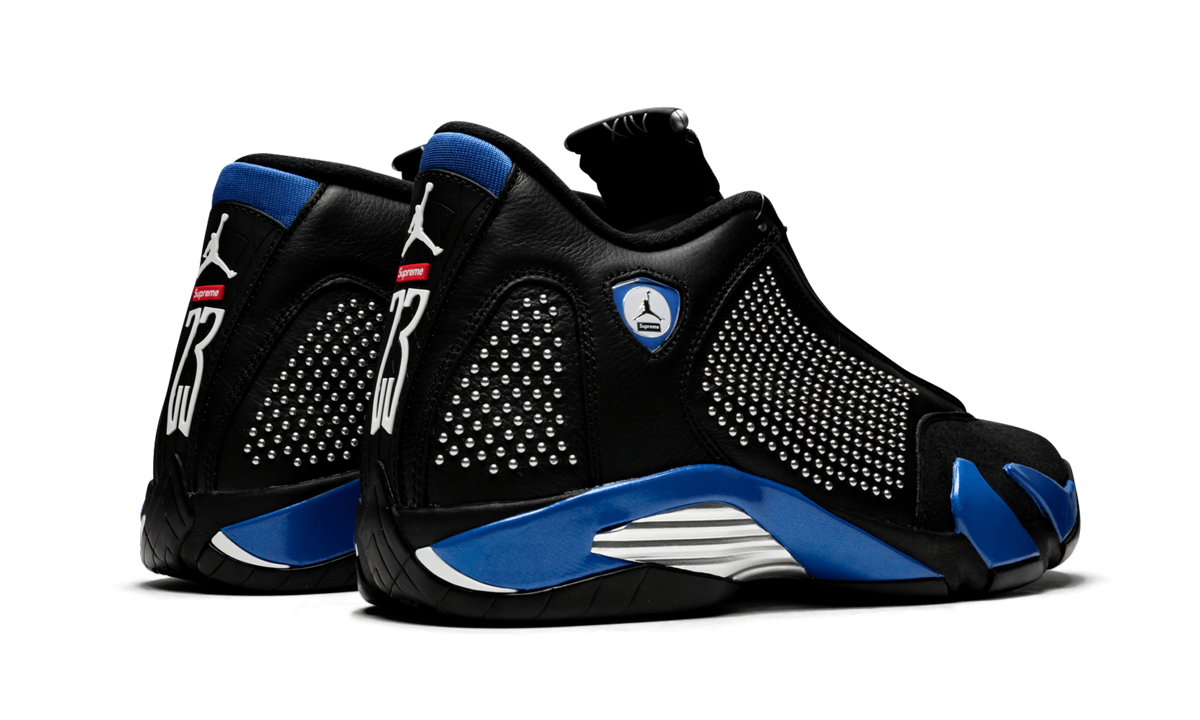 jordan 14 retro supreme black+BV7630-004+diagnol right behind view