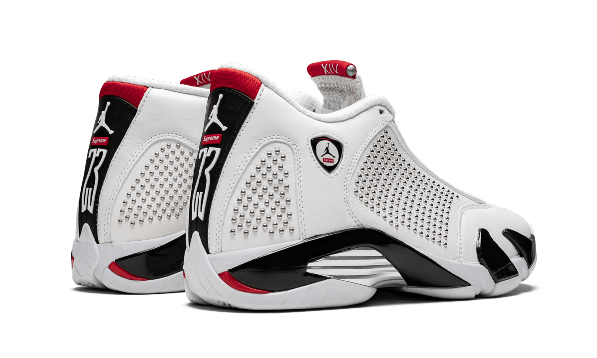 jordan 14 retro supreme white+BV7630-106+diagnol right behind view