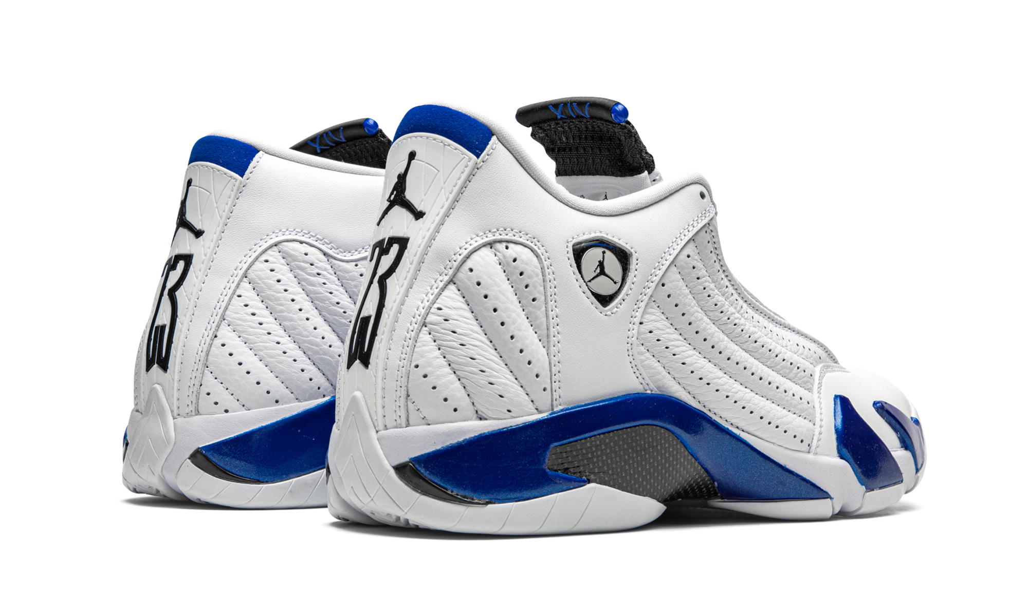 jordan 14 retro white hyper royal+487471-104+diagnol right behind view