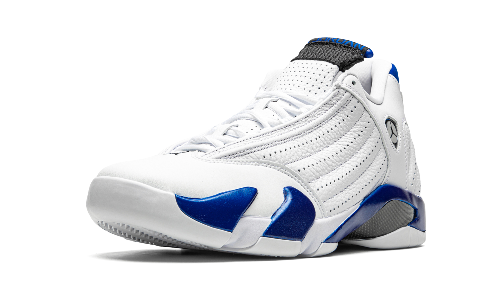 jordan 14 retro white hyper royal+487471-104+left diagnol single view