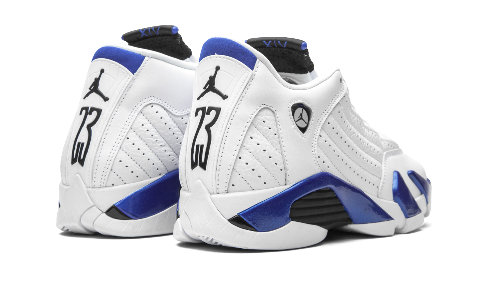 jordan 14 retro white hyper royal gs+487524-104+diagnol right behind view
