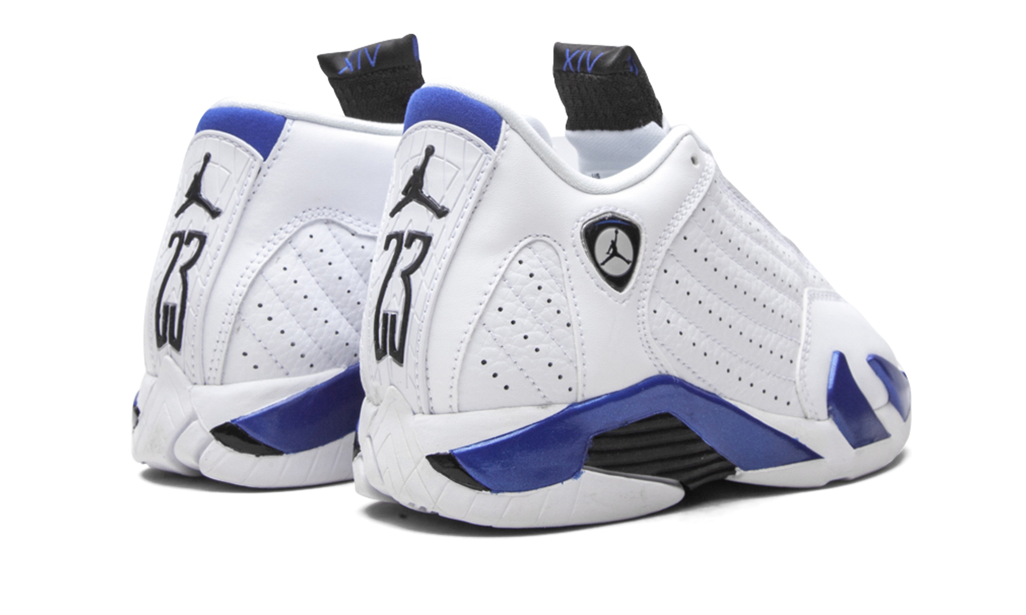 jordan 14 retro white hyper royal ps+312092-104+diagnol right behind view