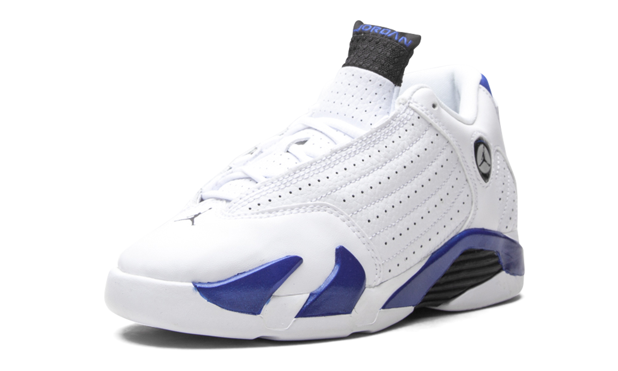 jordan 14 retro white hyper royal ps+312092-104+left diagnol single view