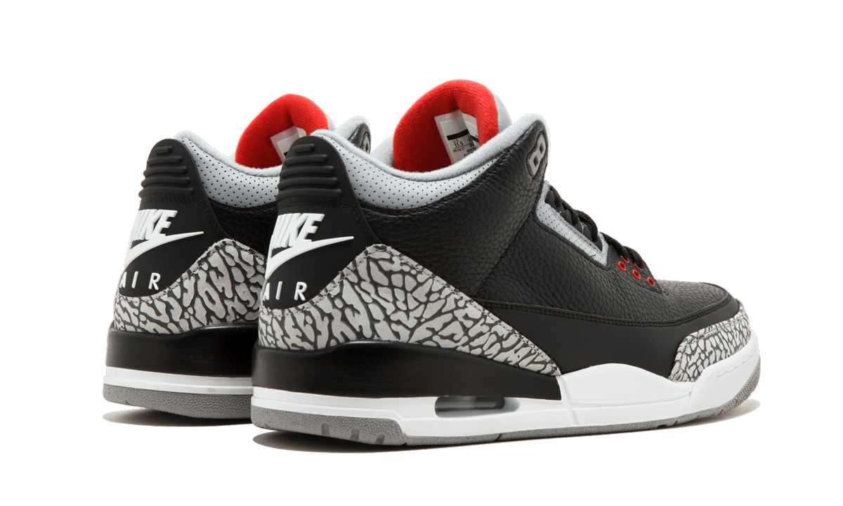 jordan 3 retro black cement 2018+854262-001+diagnol right behind view