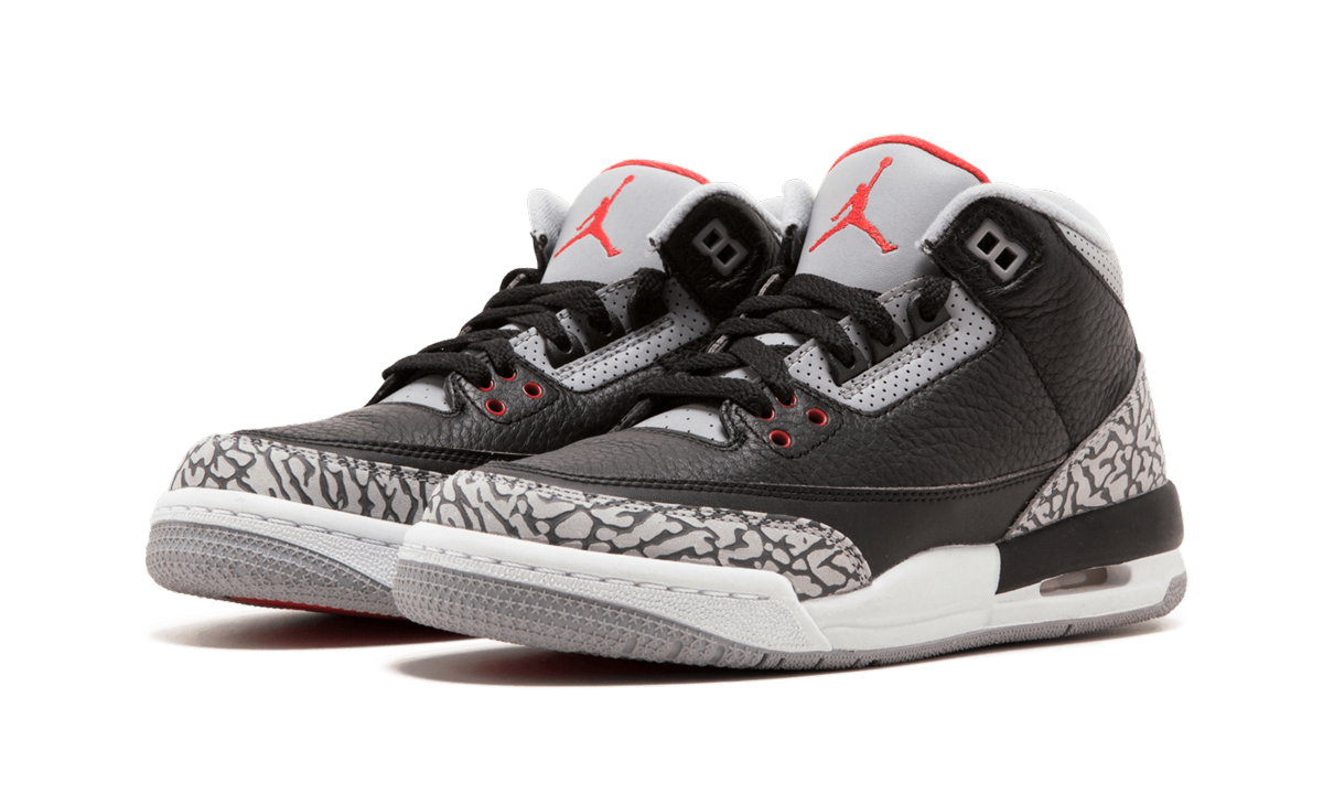 jordan 3 retro black cement 2018 gs+854261-001+diagnol left view