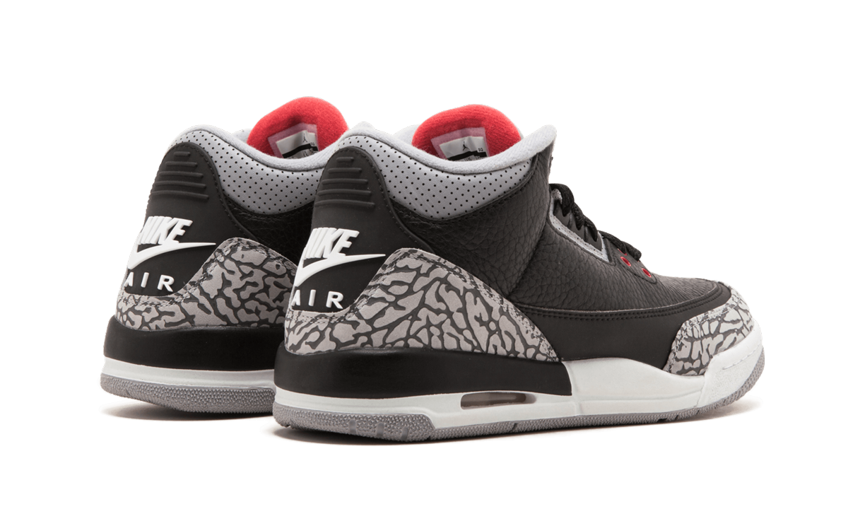 jordan 3 retro black cement 2018 gs+854261-001+diagnol right behind view