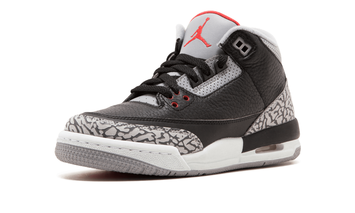 jordan 3 retro black cement 2018 gs+854261-001+left diagnol single view