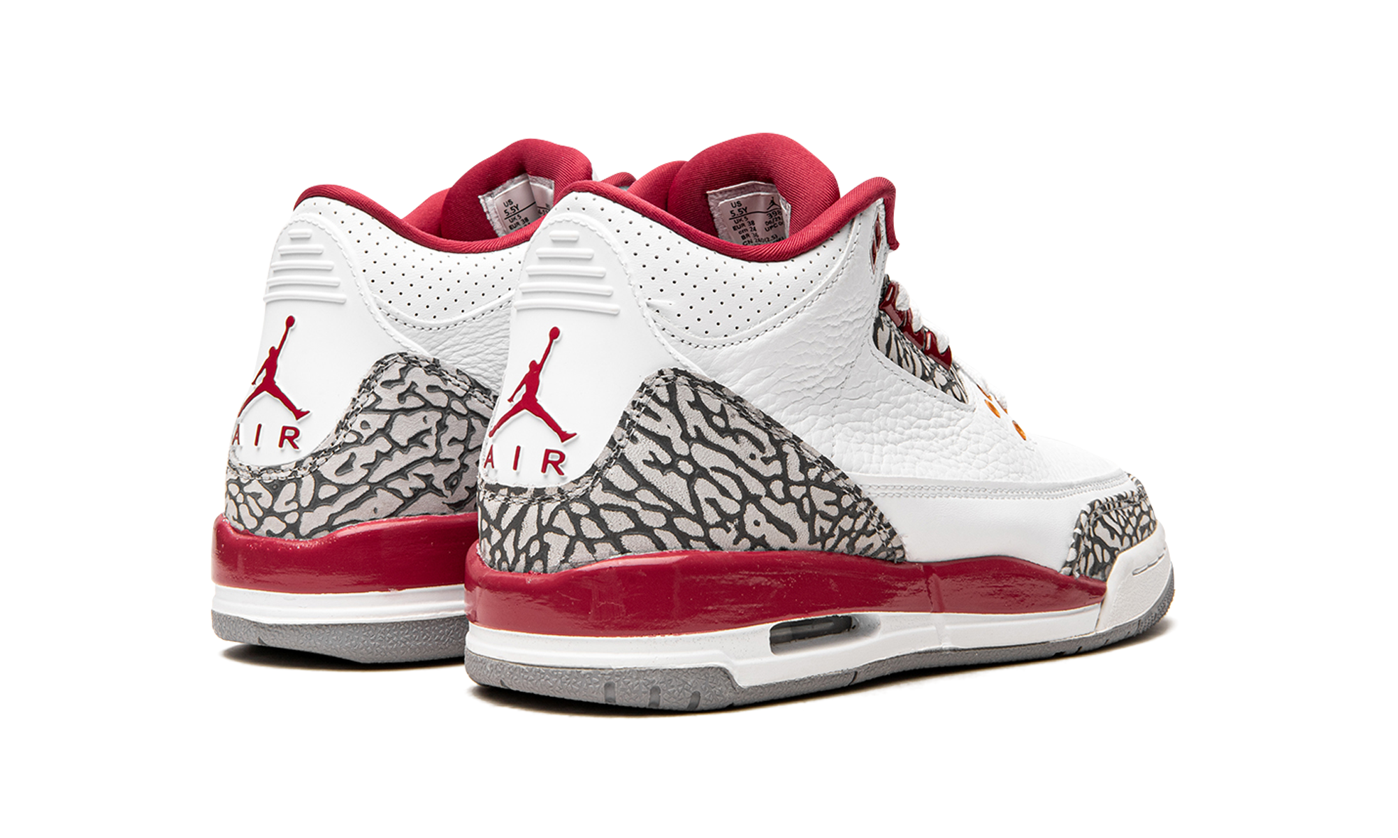 jordan 3 retro cardinal gs+398614-126+diagnol right behind view
