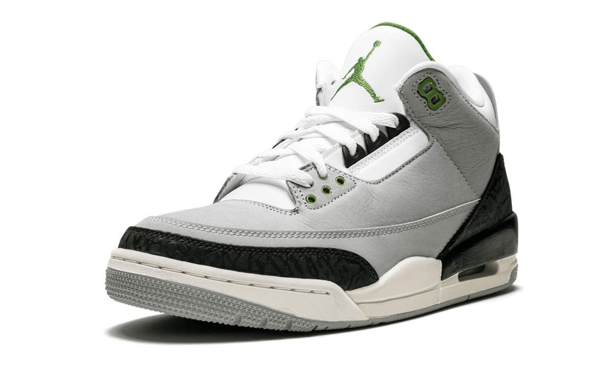 jordan 3 retro chlorophyll+136064-006+left diagnol single view
