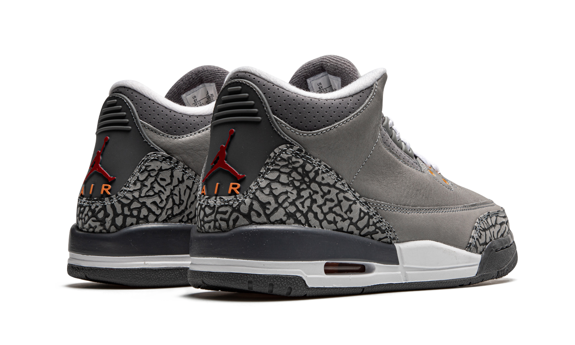 jordan 3 retro cool grey 2021 gs+398614-012+diagnol right behind view