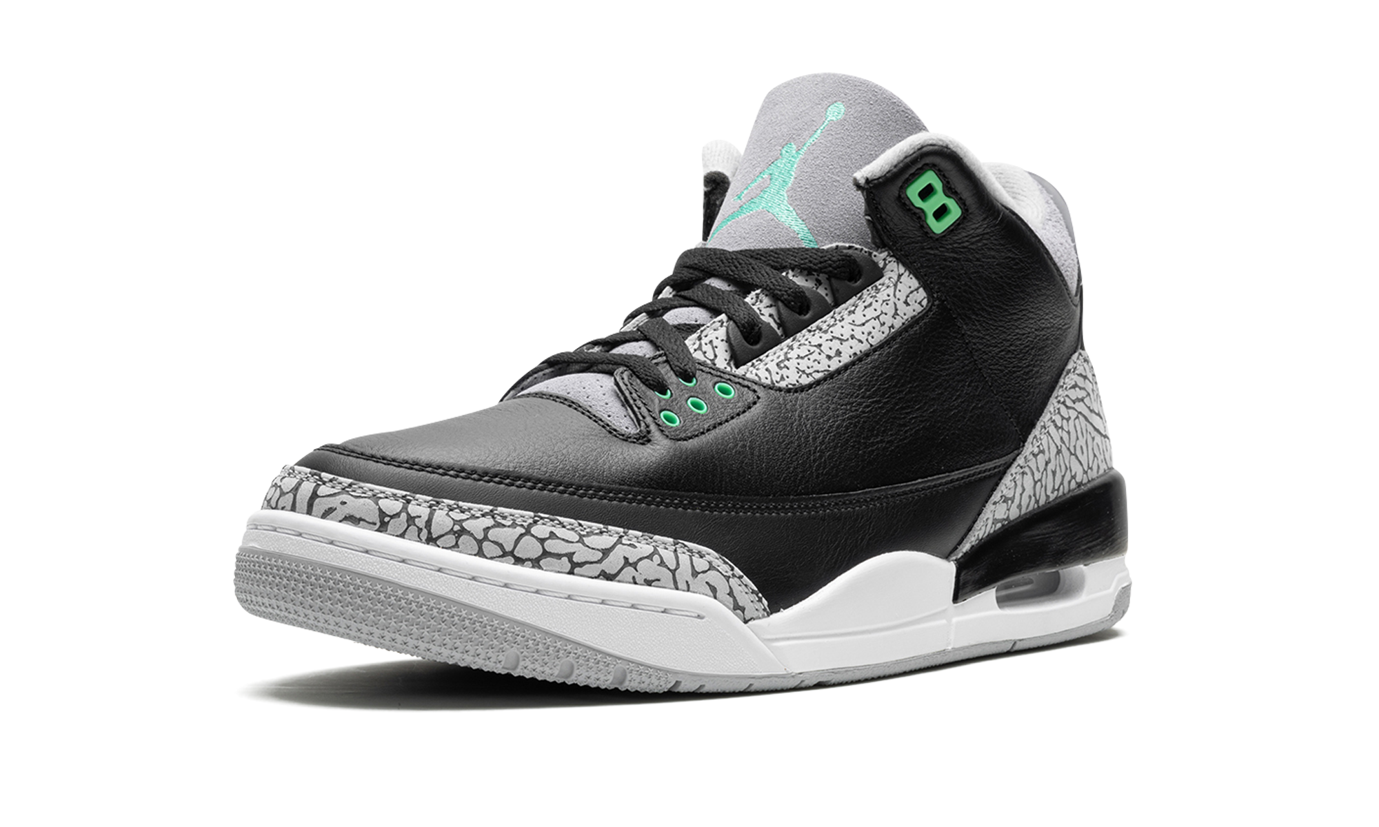 jordan 3 retro green glow+CT8532-031+left diagnol single view