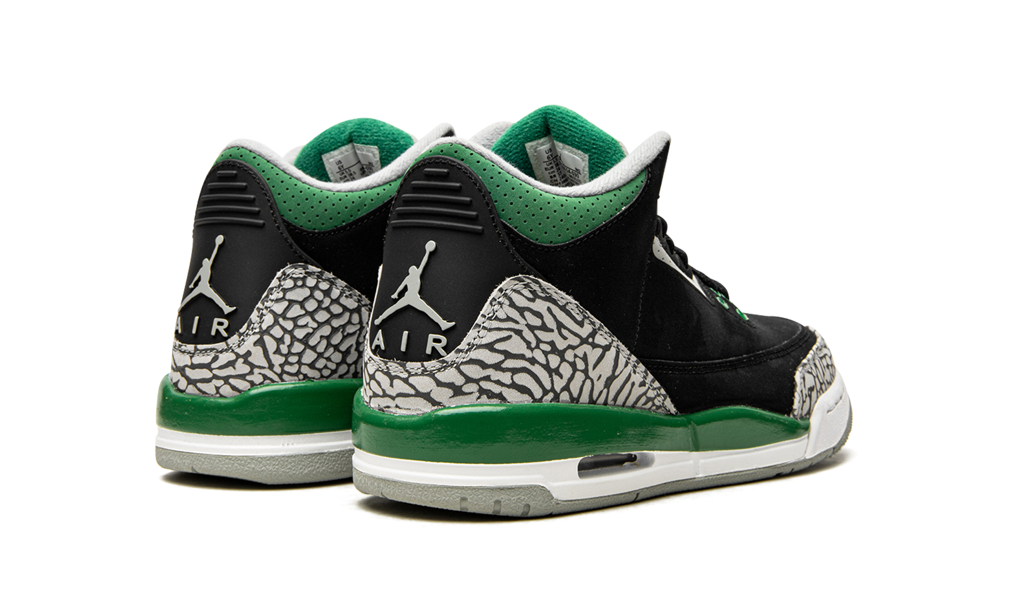 jordan 3 retro pine green gs+398614-030+diagnol right behind view