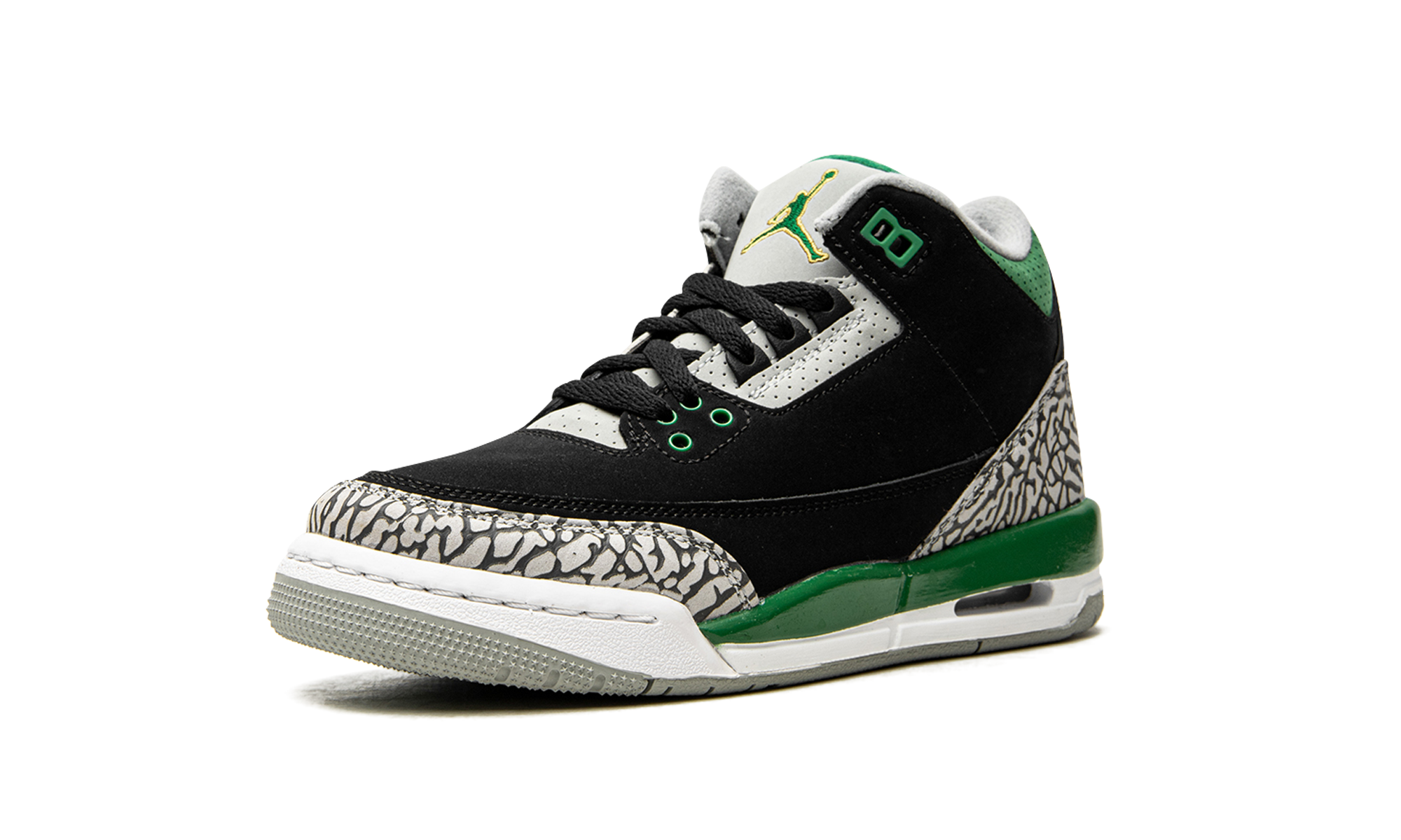 jordan 3 retro pine green gs+398614-030+left diagnol single view