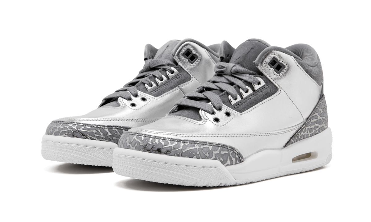 jordan 3 retro premium heiress metallic silver gs+AA1243-020+diagnol left view