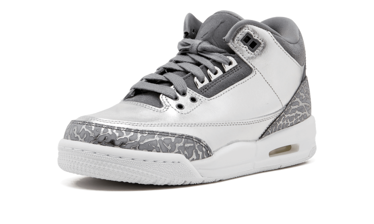 jordan 3 retro premium heiress metallic silver gs+AA1243-020+left diagnol single view
