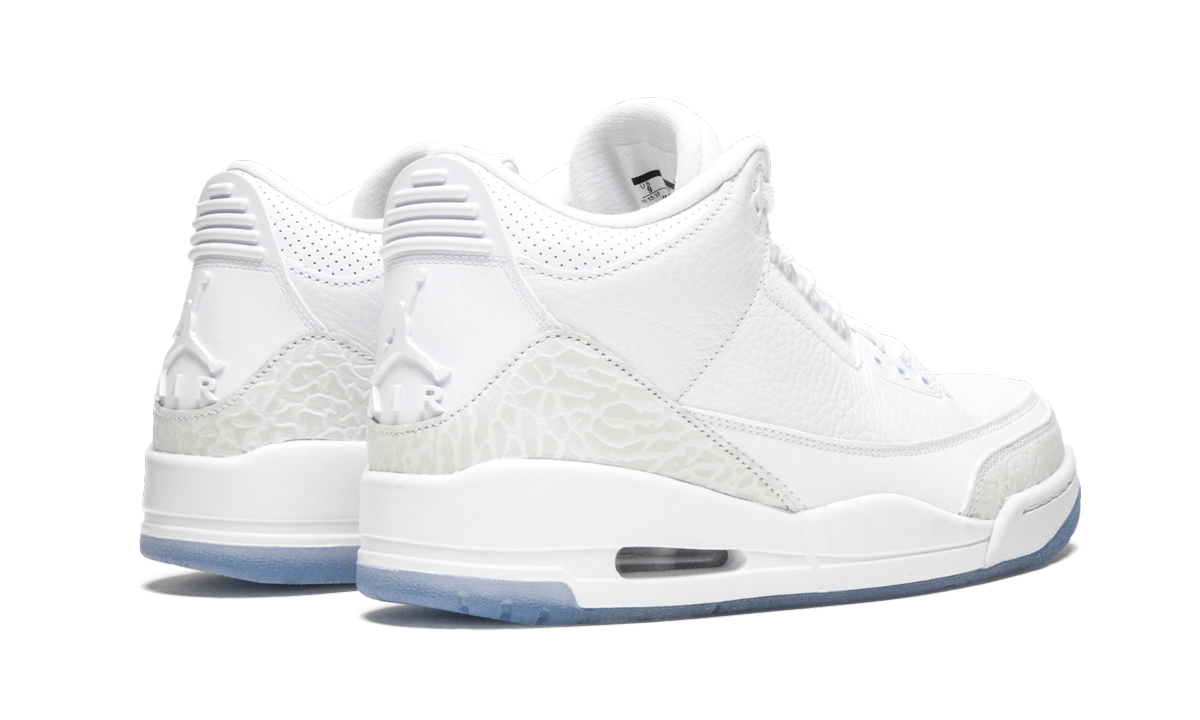 jordan 3 retro pure white 2018+136064-111+diagnol right behind view