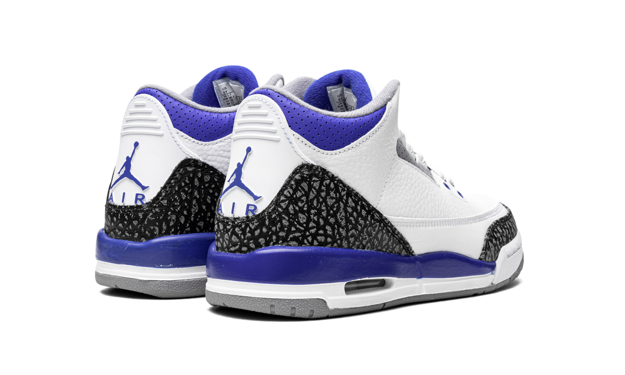 jordan 3 retro racer blue gs+398614-145+diagnol right behind view