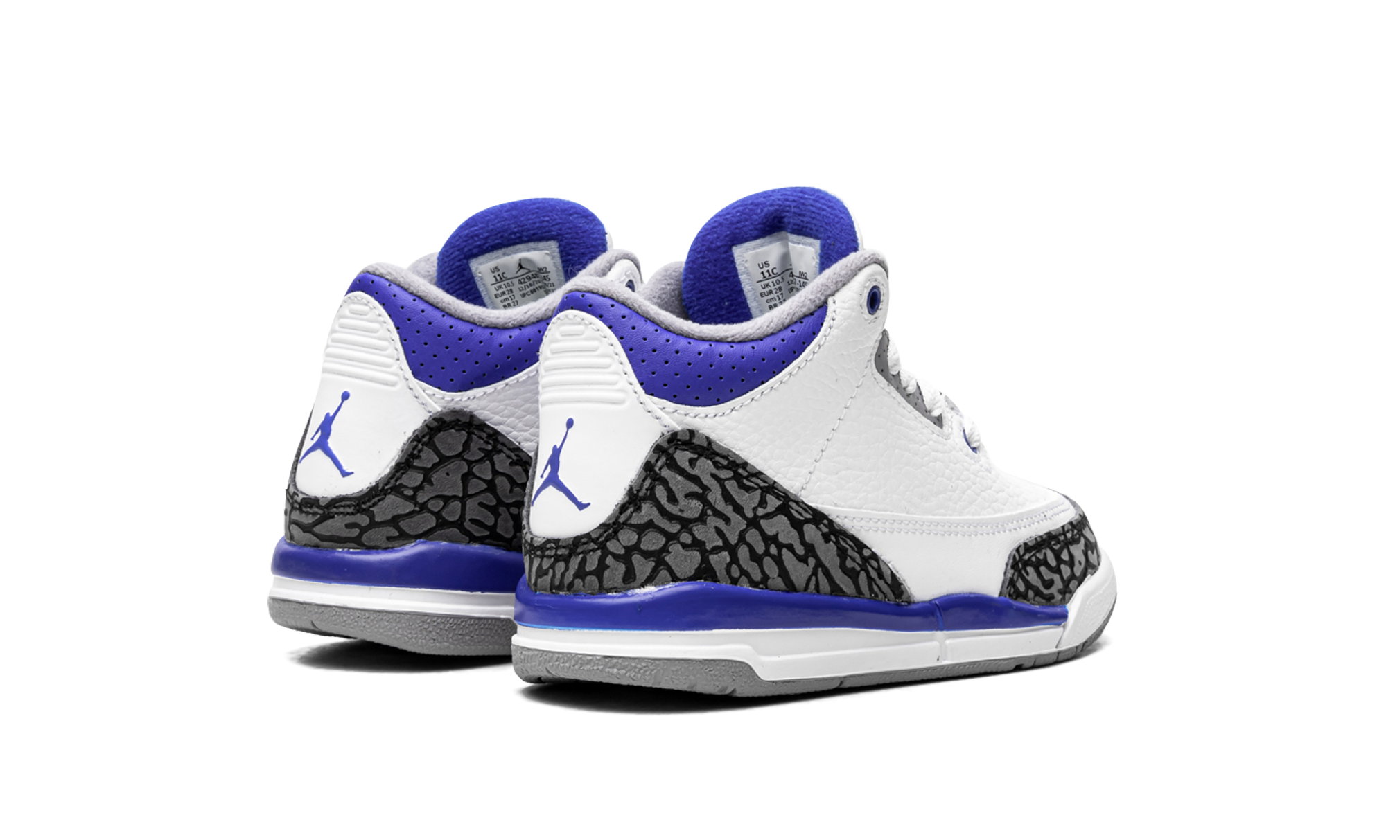 jordan 3 retro racer blue ps+429487-145+diagnol right behind view