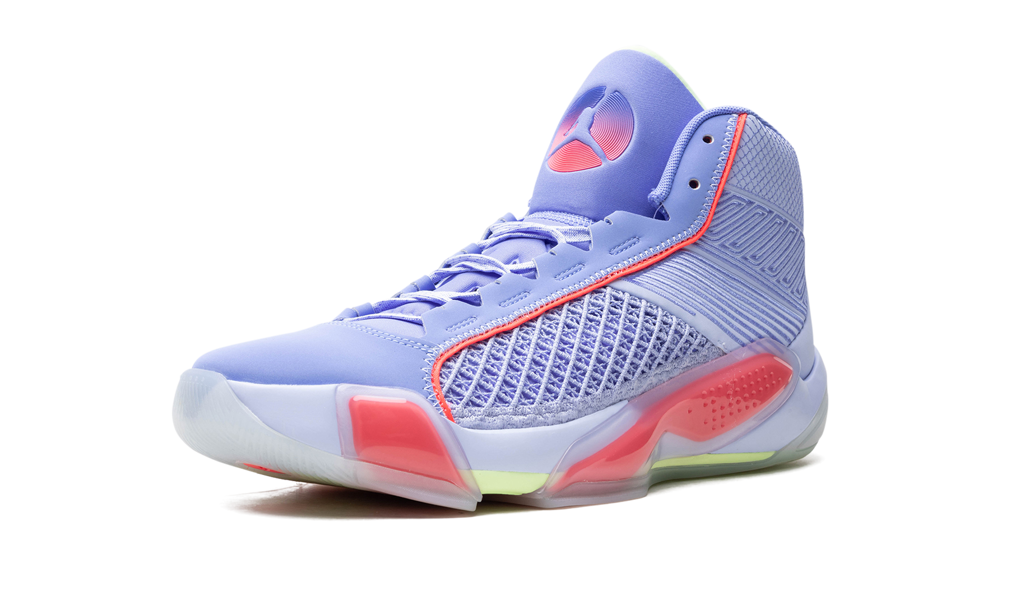 jordan 38 fadeaway translucent outsole+DZ3356-500+left diagnol single view