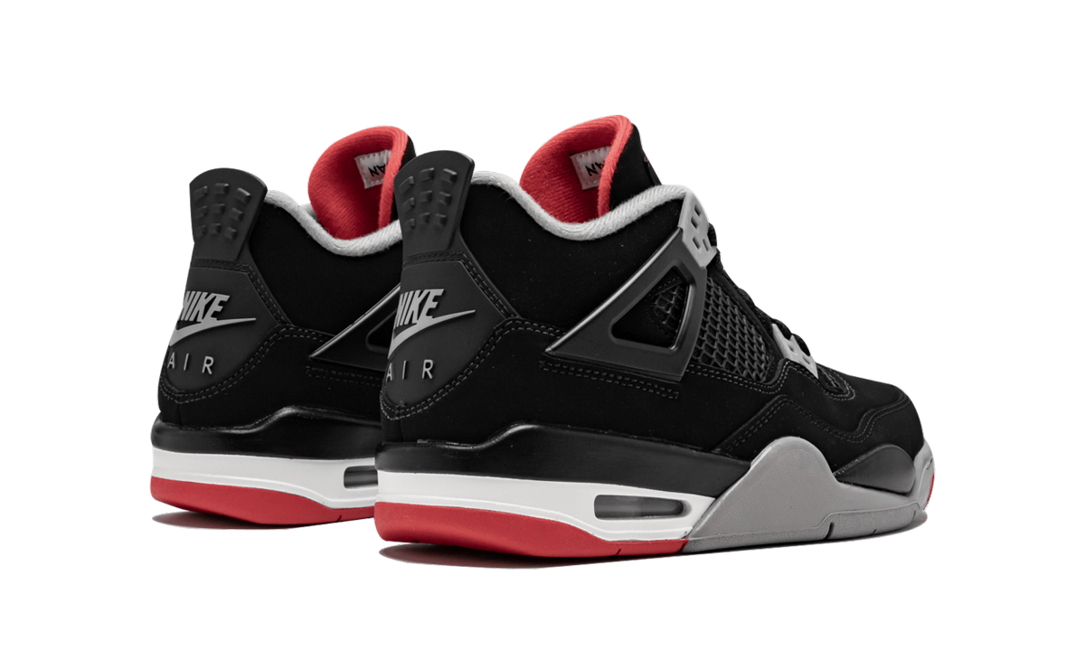 jordan 4 retro bred 2019 gs+408452-060+diagnol right behind view
