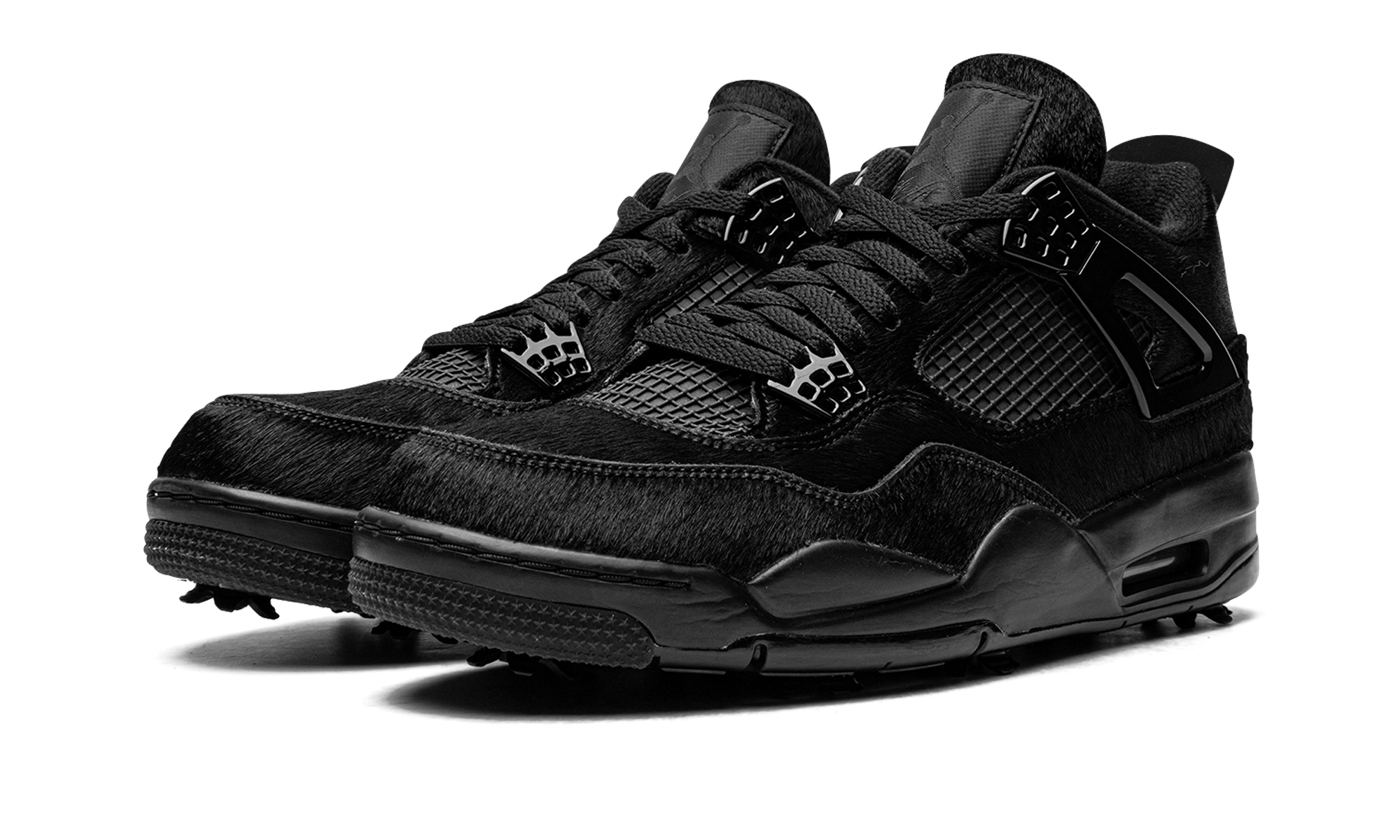jordan 4 retro golf black cat pony hair+CU9981-001+diagnol left view