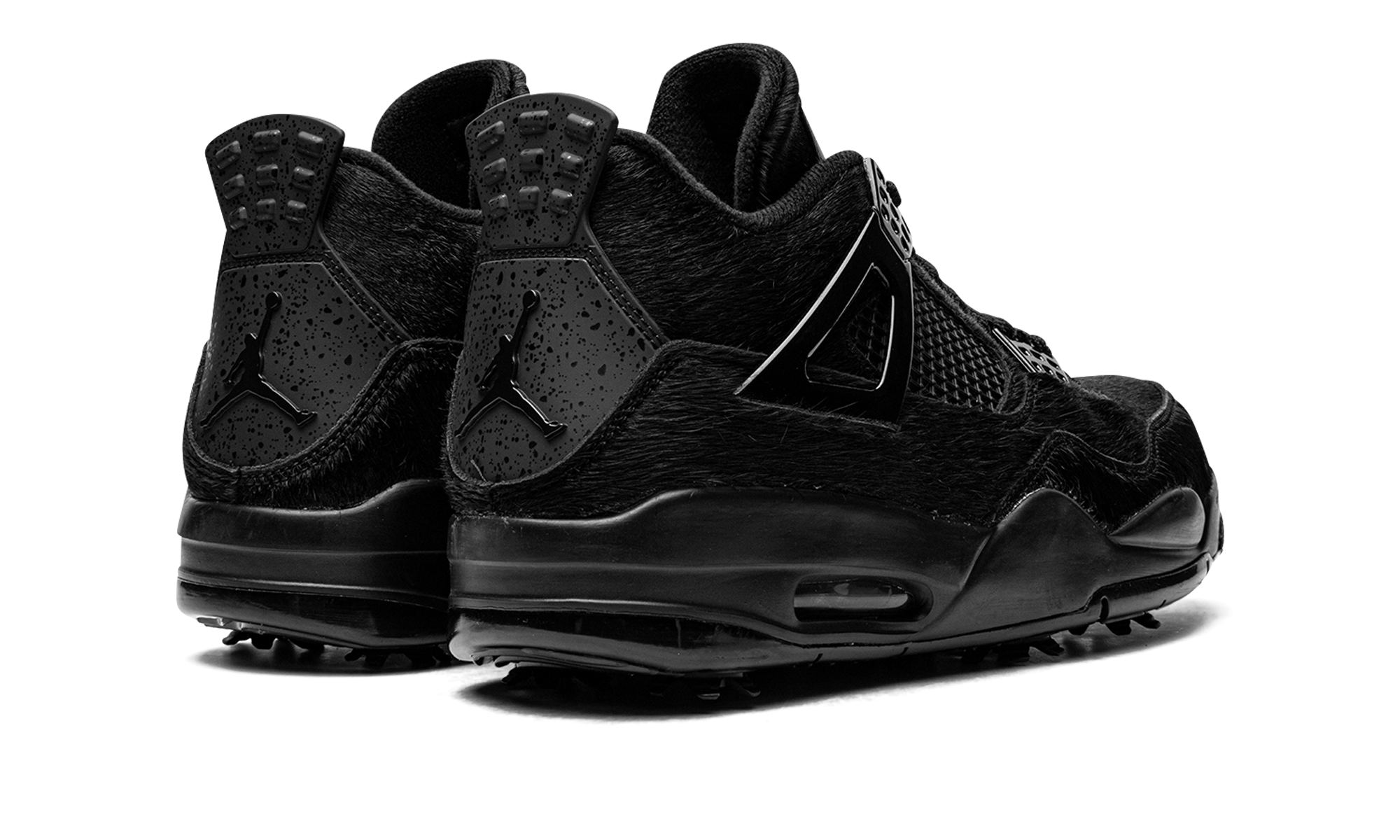 jordan 4 retro golf black cat pony hair+CU9981-001+diagnol right behind view