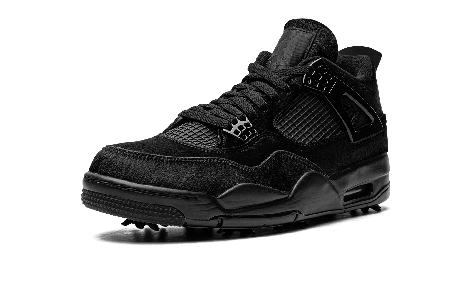 jordan 4 retro golf black cat pony hair+CU9981-001+left diagnol single view