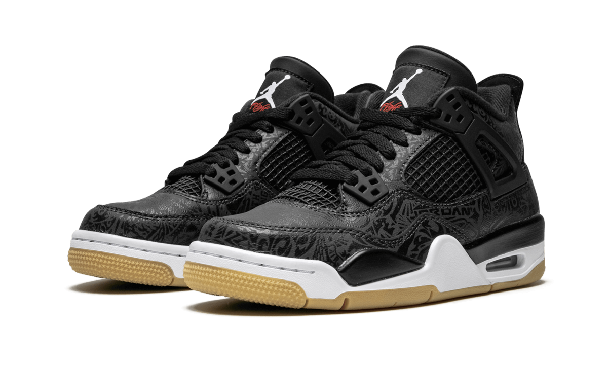 jordan 4 retro laser black gum gs+CI2970-001+diagnol left view