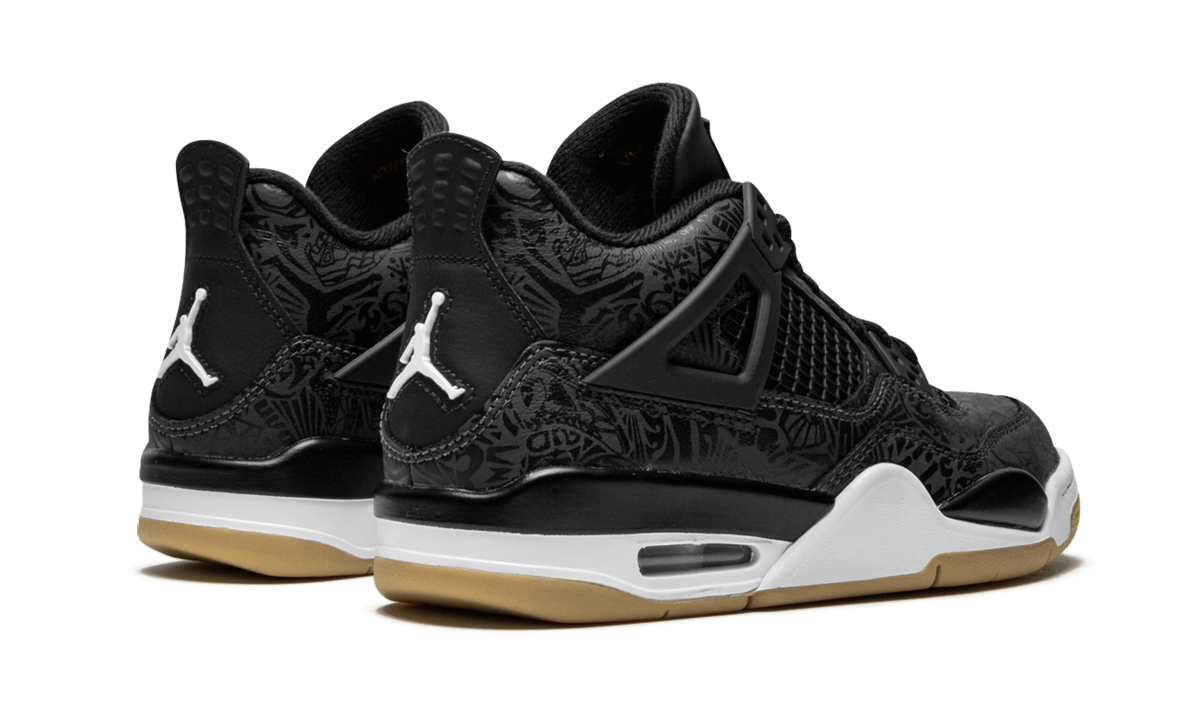 jordan 4 retro laser black gum gs+CI2970-001+diagnol right behind view